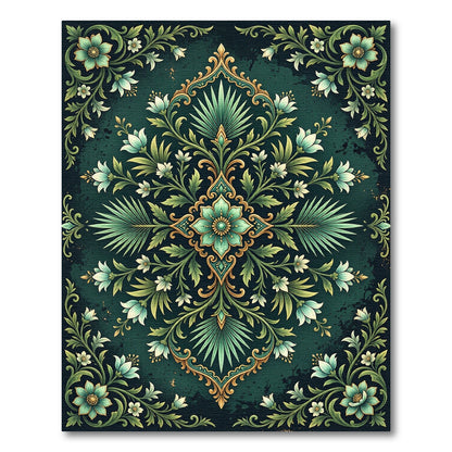 Emerald Green Floral Scrollwork Medallion Rug