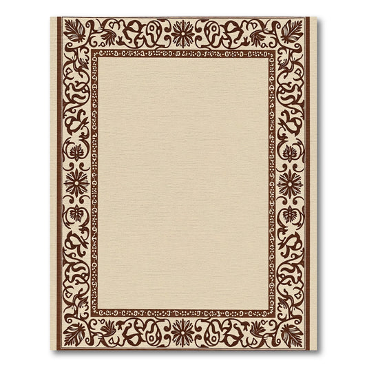 Ornate Brown Vintage Floral Border Rug