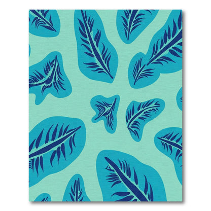Teal Tropical Leaf Cluster Rug