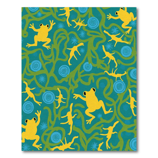 Yellow Frogs Green Vines Blue Swirls Rug