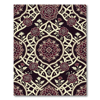 Deep Crimson Rose Intricate Lattice Oval Rug