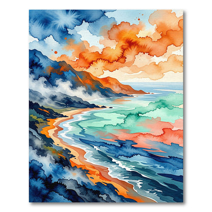 Abstract Watercolor Sunset Coastline Oceanscape Rug
