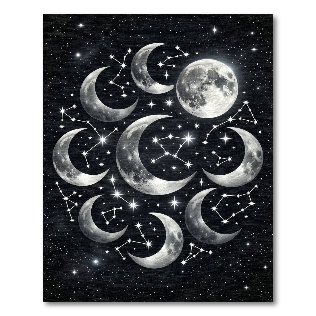 Celestial Silver Moon and Star Constellations Rug