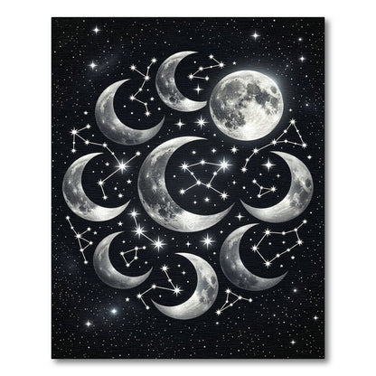 Celestial Silver Moon and Star Constellations Rug