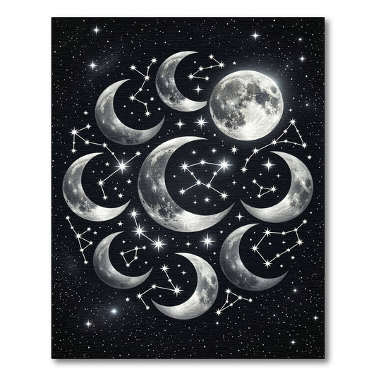 Celestial Silver Moon and Star Constellations Rug