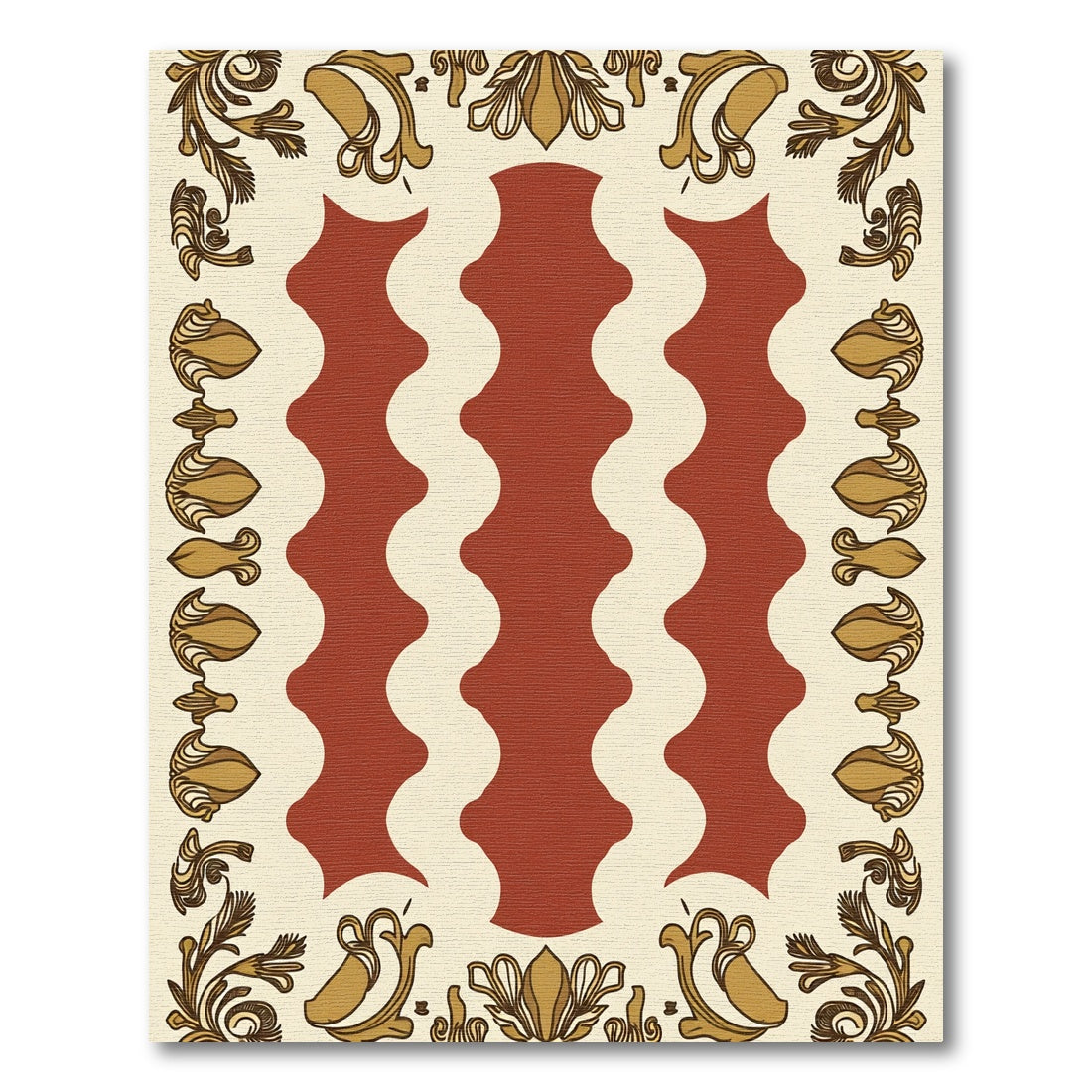 Terracotta Ochre Floral Border Rug