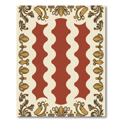 Terracotta Ochre Floral Border Rug