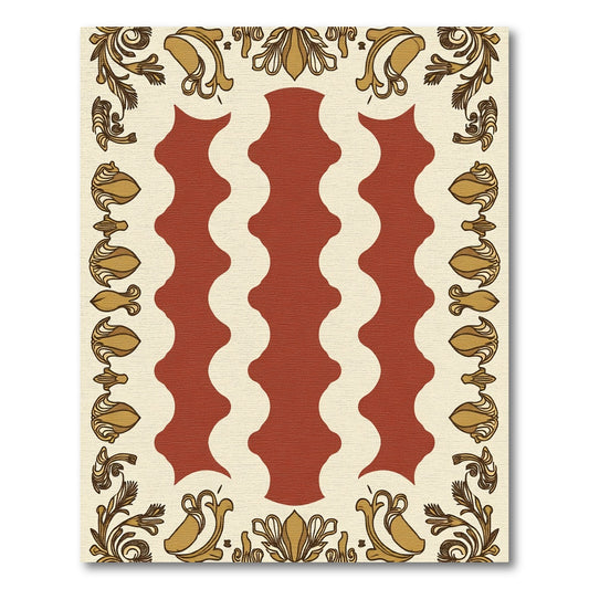 Terracotta Ochre Floral Border Rug
