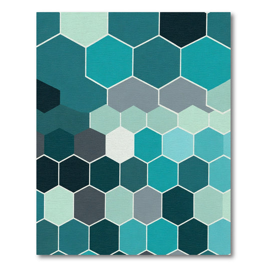 Deep Teal Hexagon Geometric Gradient Rug