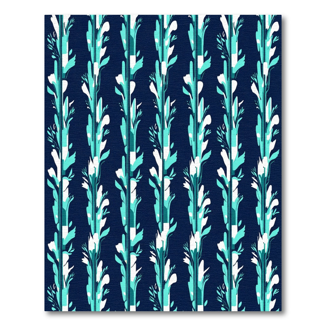 Midnight Blue Teal Vertical Botanical Rug