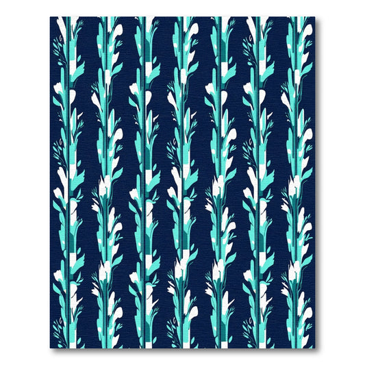 Midnight Blue Teal Vertical Botanical Rug