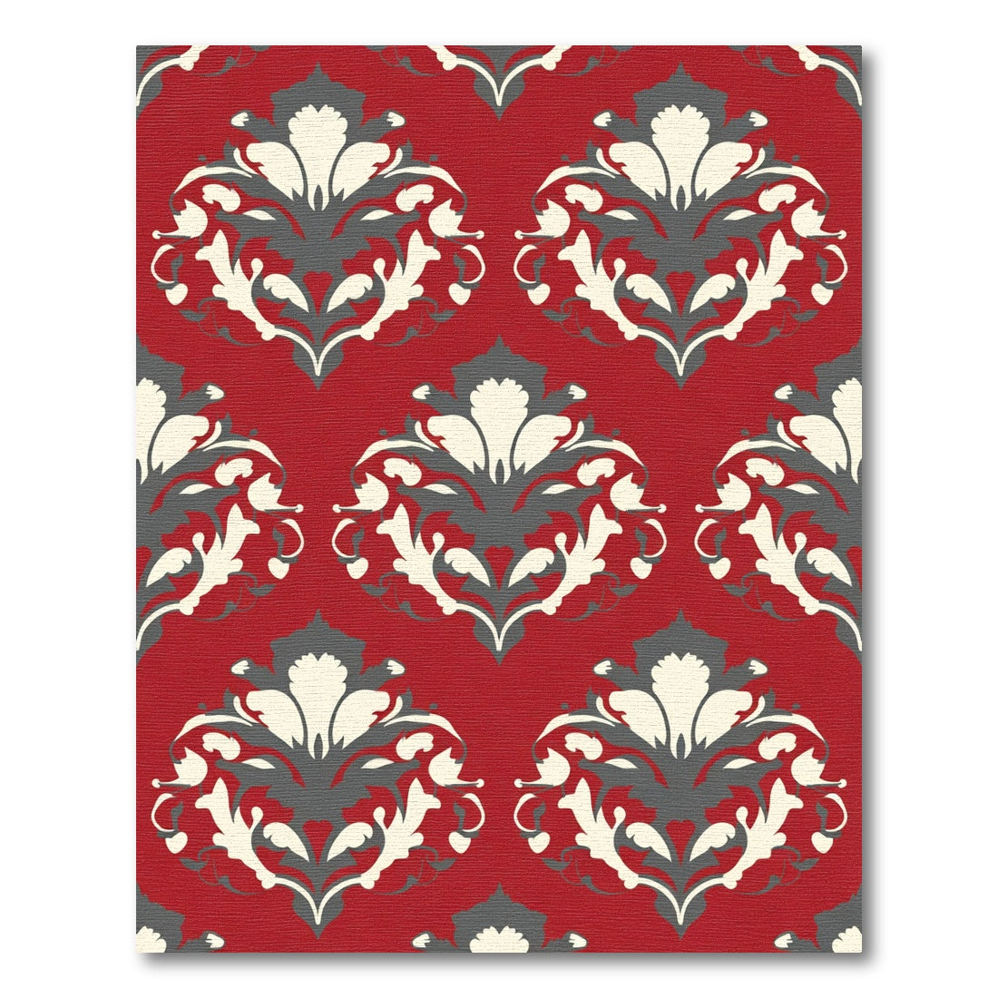 Red Cream Gray Damask Ornament Rug
