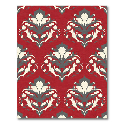 Red Cream Gray Damask Ornament Rug
