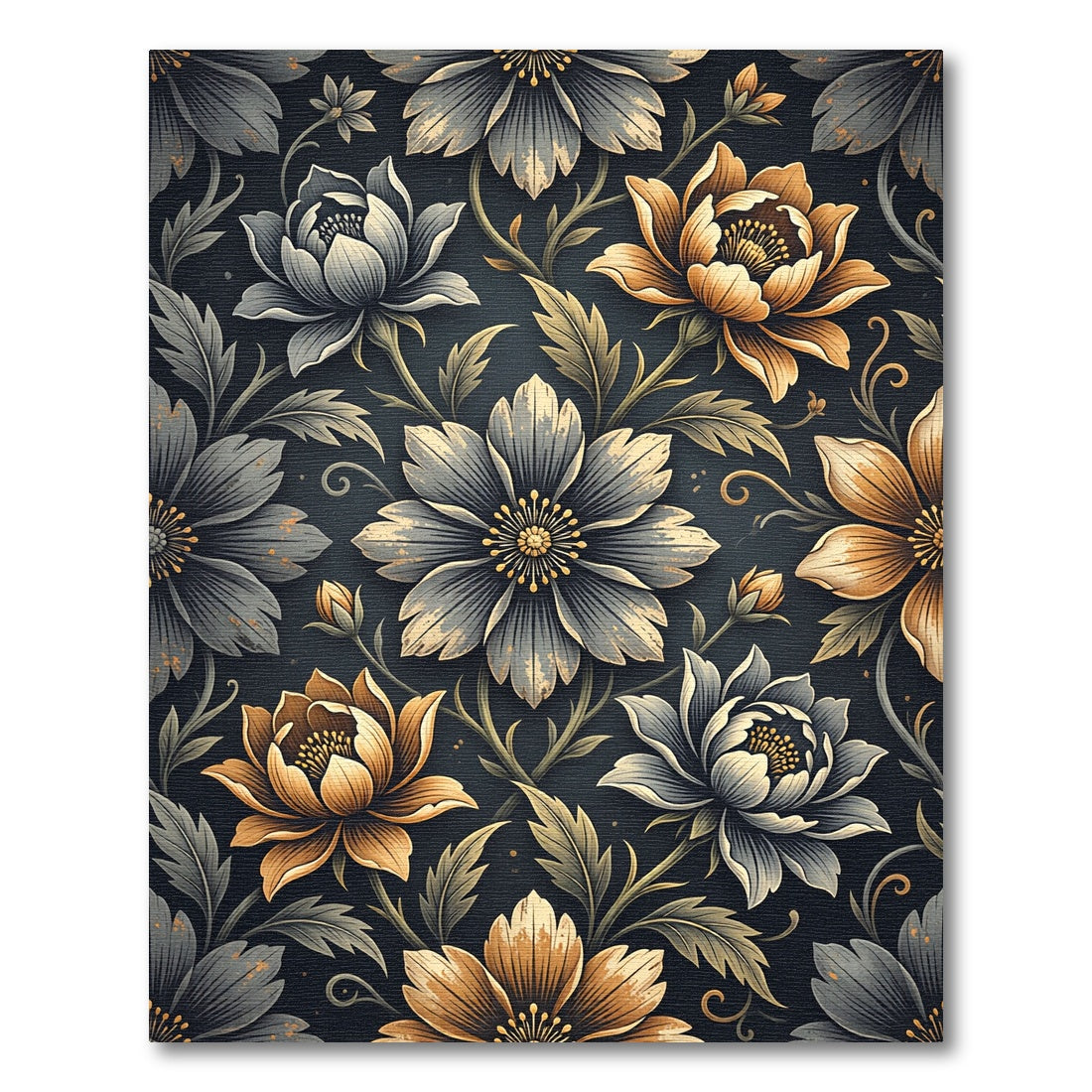 Golden Teal Floral Garden Collage Rug