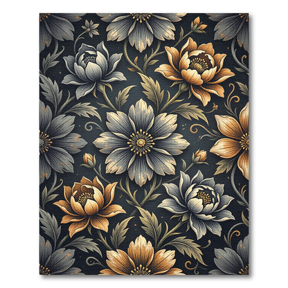 Golden Teal Floral Garden Collage Rug