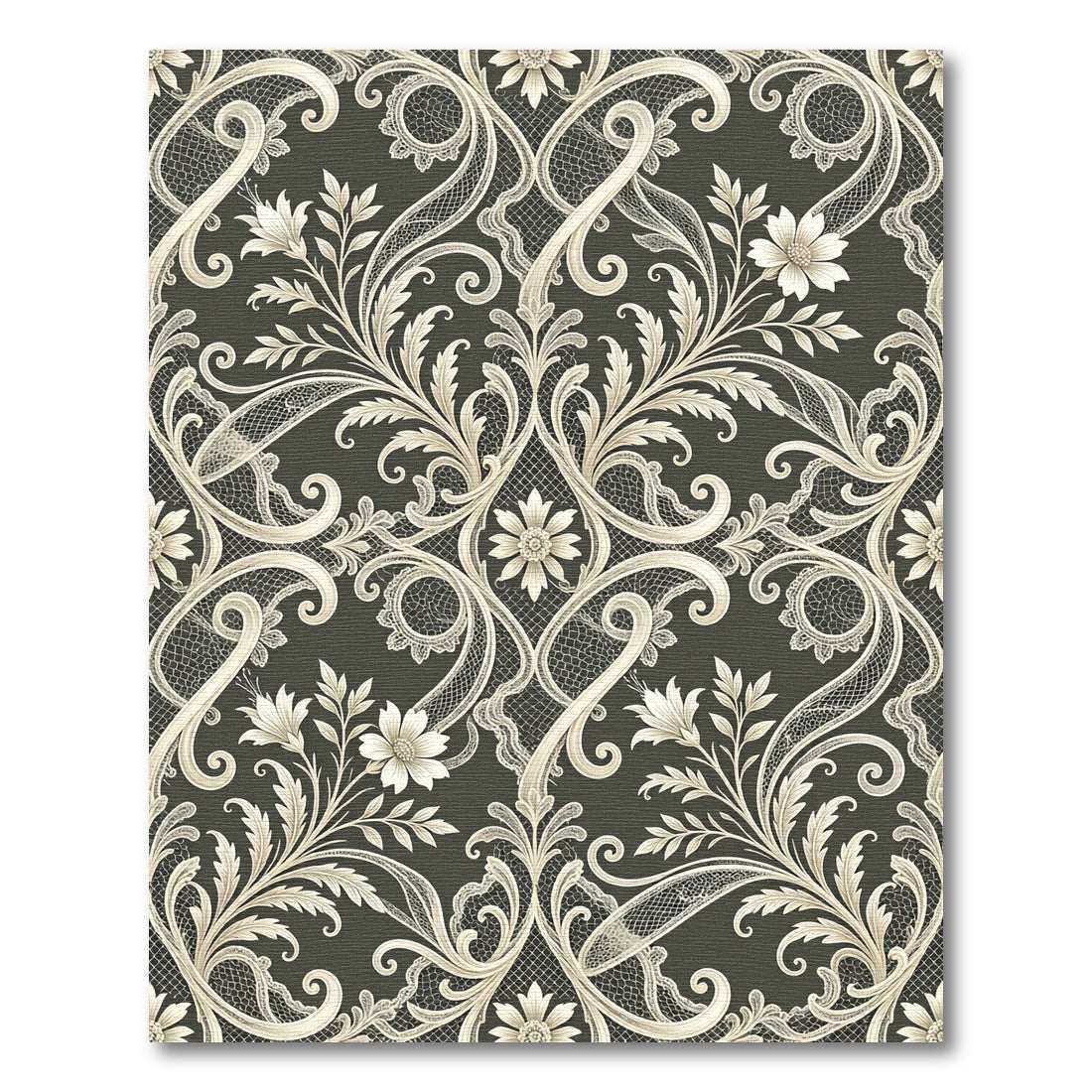 Cream Lace Scroll Floral Wallpaper Rug