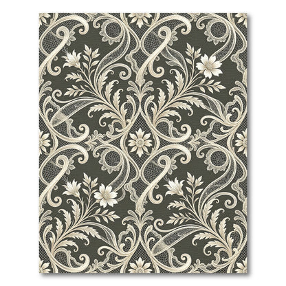 Cream Lace Scroll Floral Wallpaper Rug