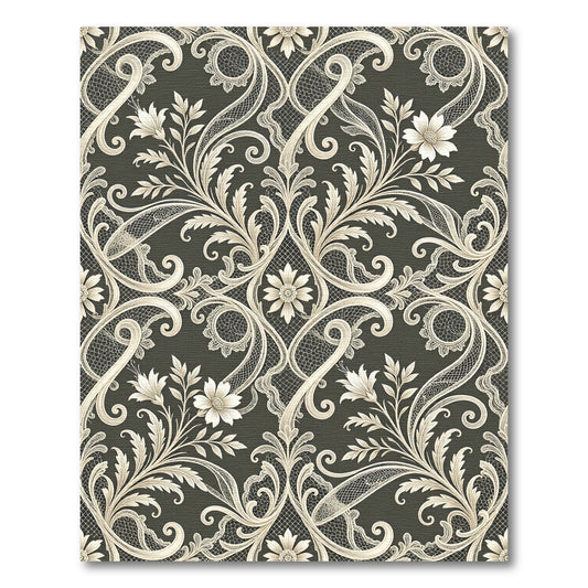 Cream Lace Scroll Floral Wallpaper Rug