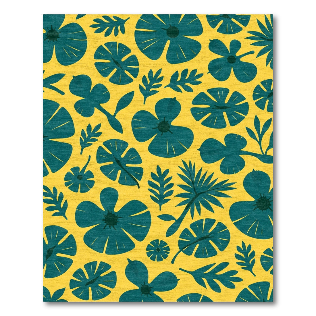 Teal Floral Botanical Yellow Background Rug