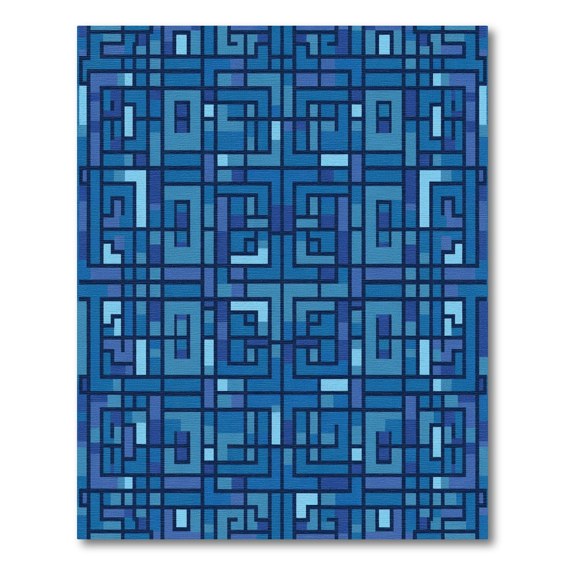 Deep Blue Geometric Maze Rug