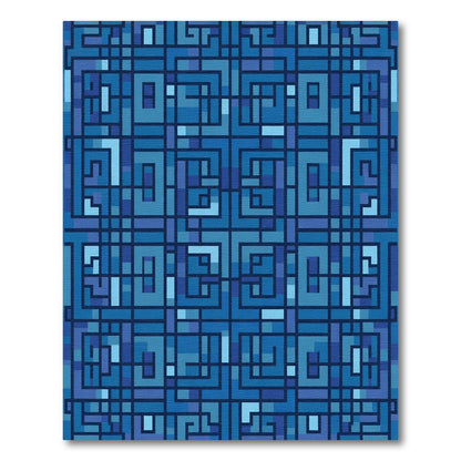 Deep Blue Geometric Maze Rug