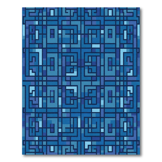 Deep Blue Geometric Maze Rug