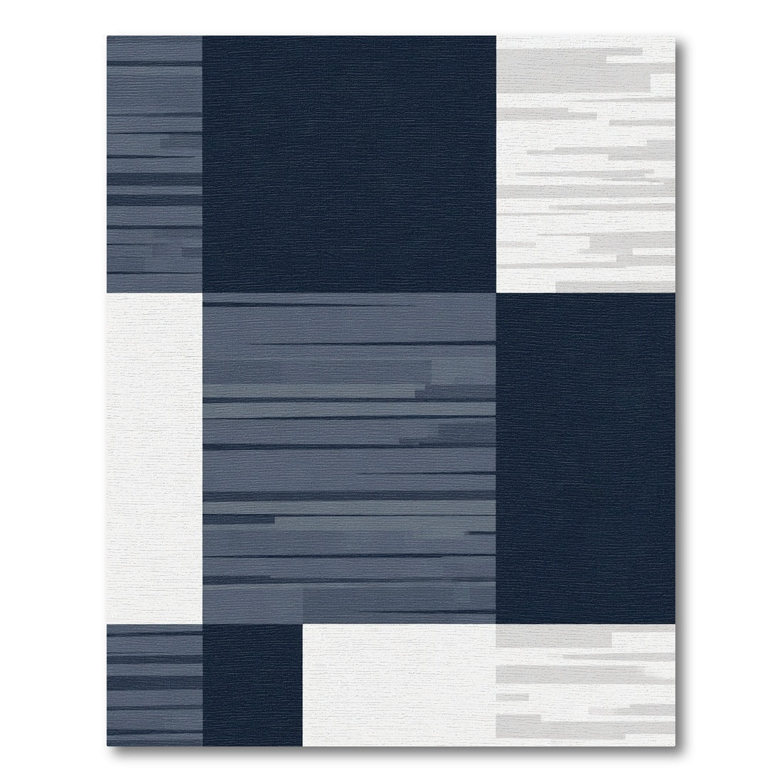 Deep Blue Horizontal Lined Blocks Rug