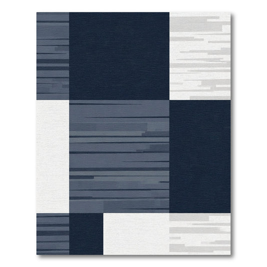 Deep Blue Horizontal Lined Blocks Rug