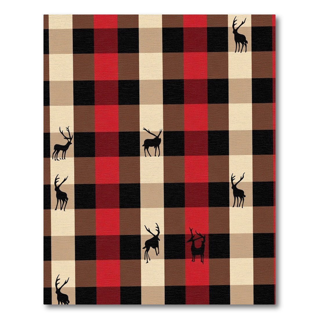 Red Black Tan Plaid Deer Companions Rug