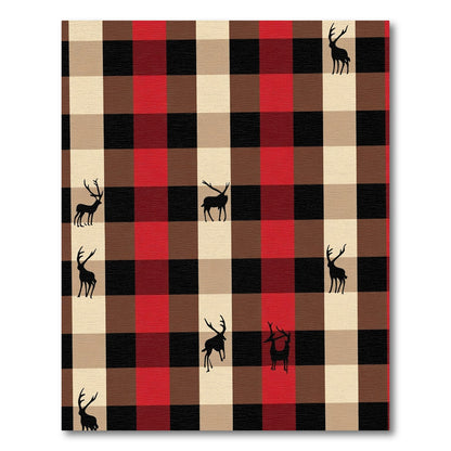 Red Black Tan Plaid Deer Companions Rug