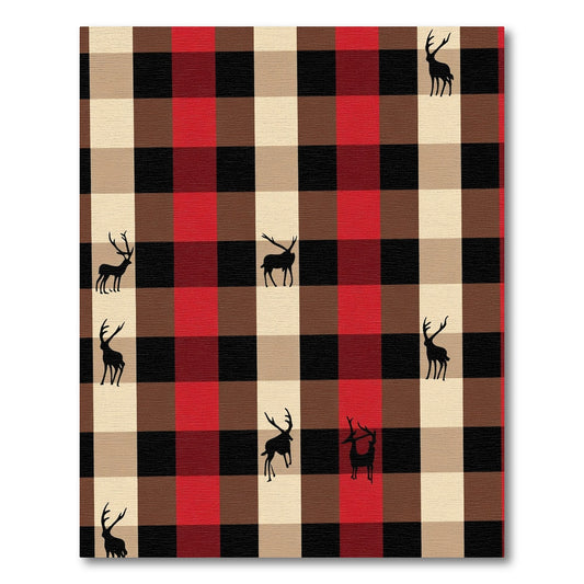 Red Black Tan Plaid Deer Companions Rug