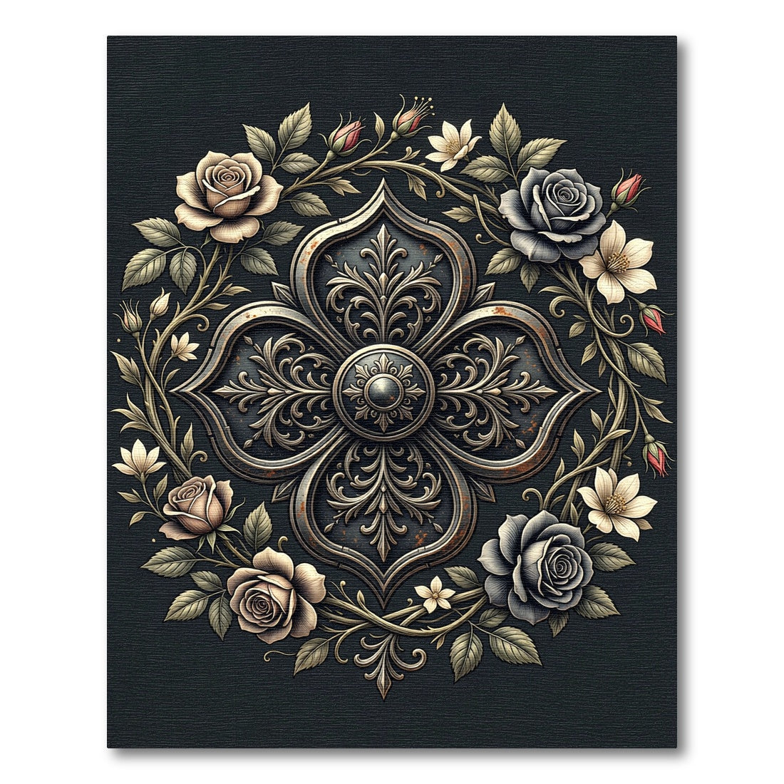 Antique Floral Metal Medallion Rug