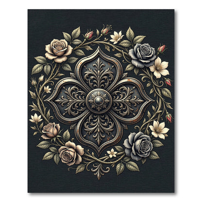 Antique Floral Metal Medallion Rug