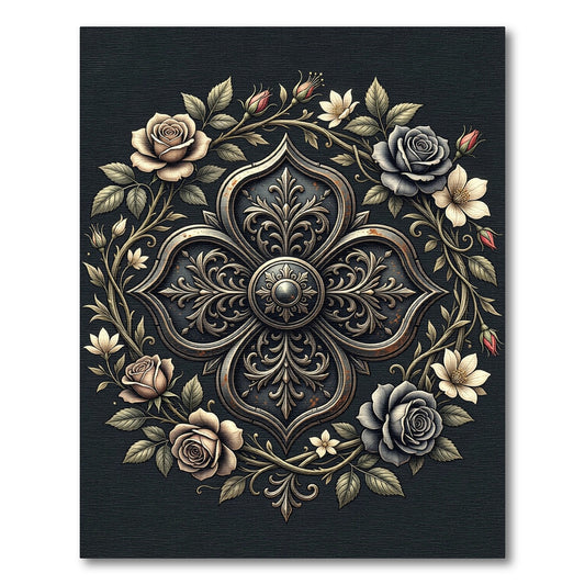 Antique Floral Metal Medallion Rug