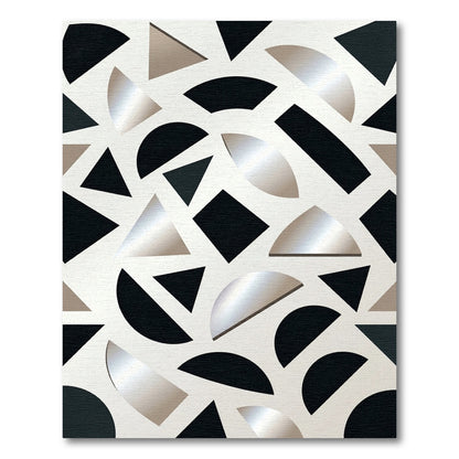 Abstract Geometric Shapes Black Silver Rug