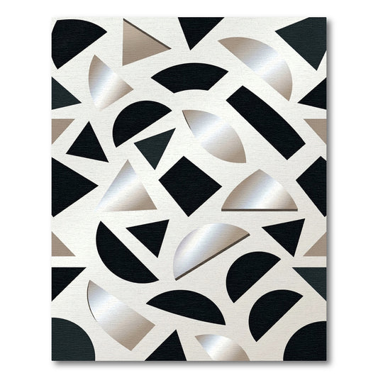Abstract Geometric Shapes Black Silver Rug