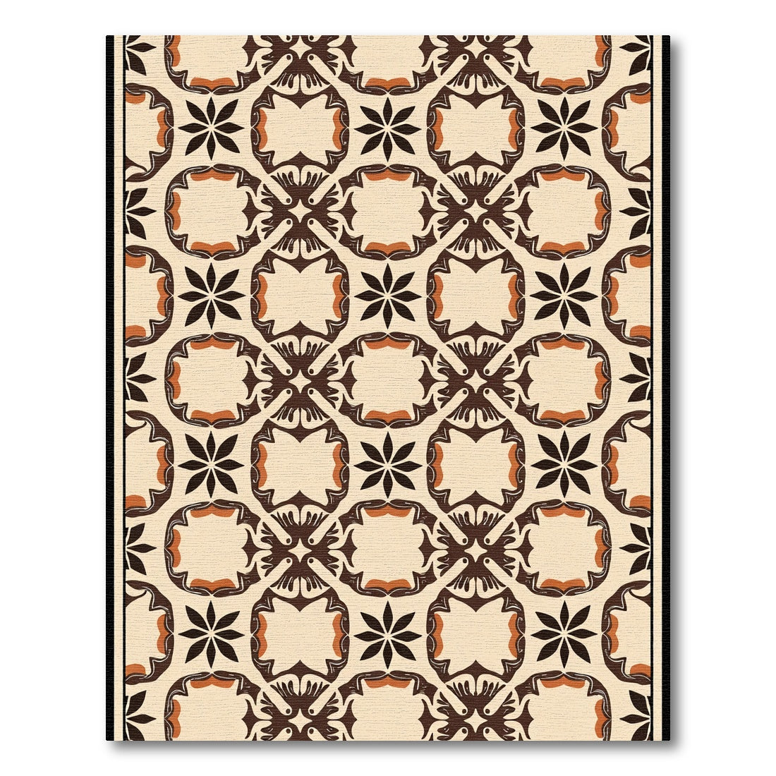 Brown Cream Geometric Floral Lattice Rug