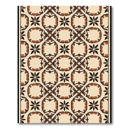 Brown Cream Geometric Floral Lattice Rug