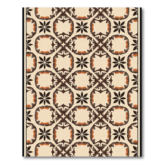 Brown Cream Geometric Floral Lattice Rug