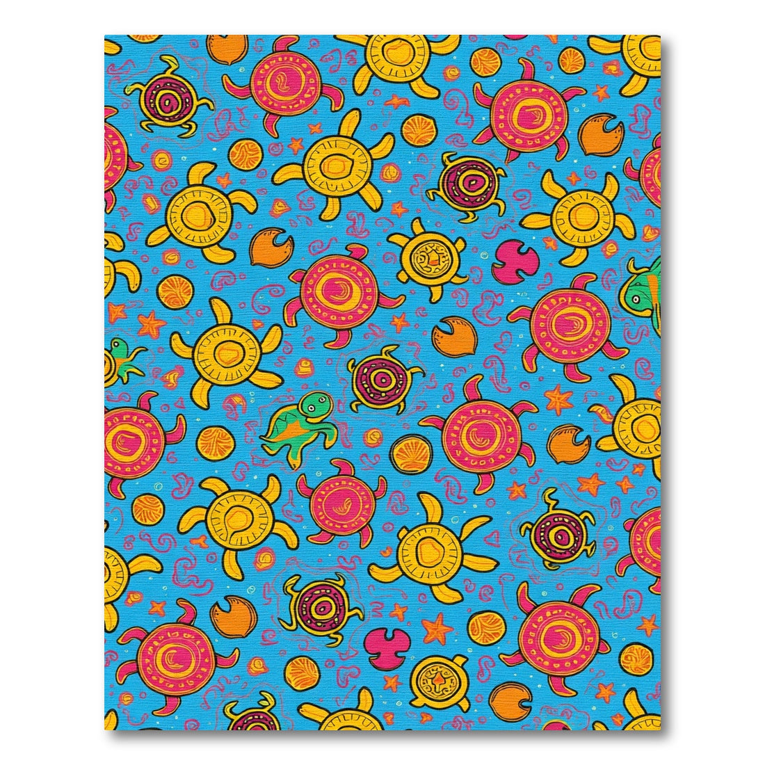 Bright Yellow Pink Turtle Theme Rug
