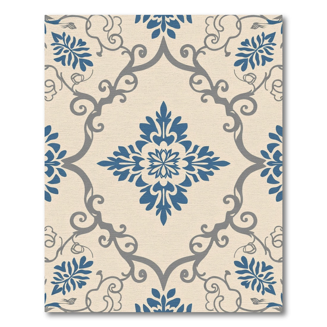 Cream Blue Gray Floral Damask Rug