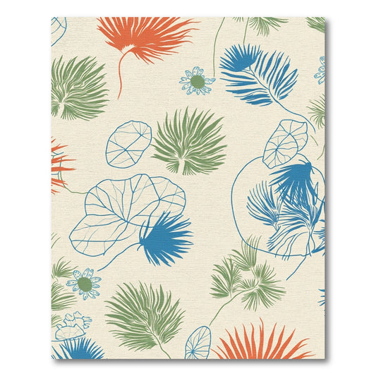 Tropical Fern Leaf Botanical Arrangement Rug