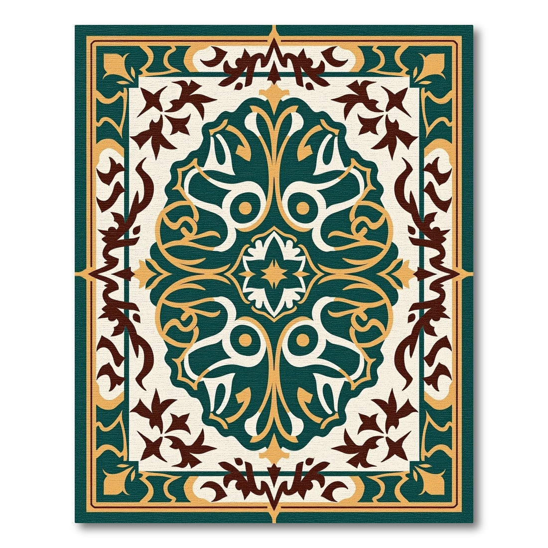 Deep Teal Golden Medallion Arabesque Rug