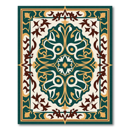 Deep Teal Golden Medallion Arabesque Rug