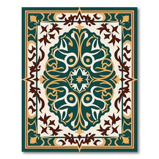Deep Teal Golden Medallion Arabesque Rug