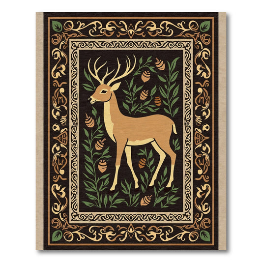 Rustic Deer Floral Border Rug