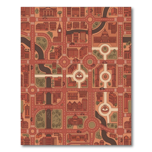 Warm Terracotta City Grid Rug