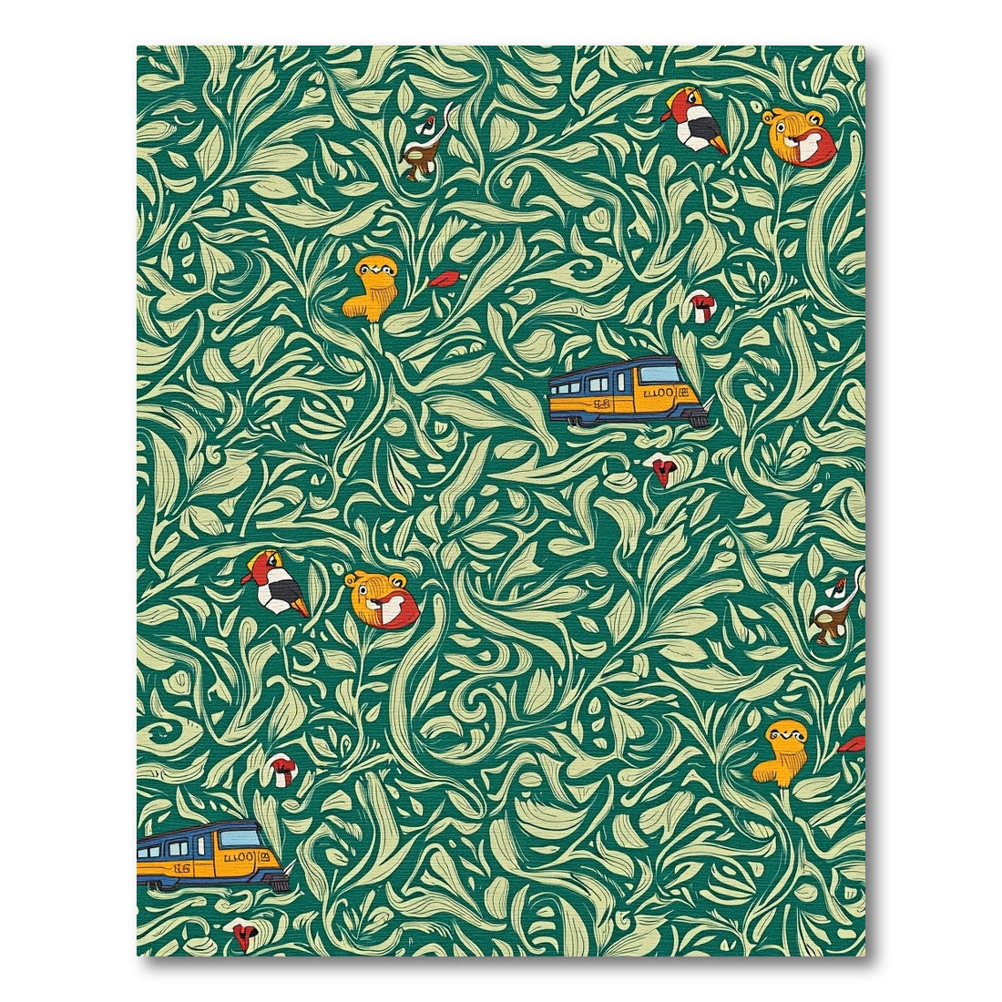 Whimsical Green Botanical Train Companions Rug