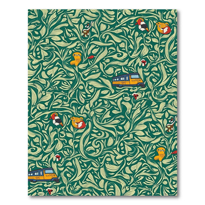 Whimsical Green Botanical Train Companions Rug
