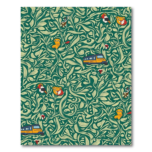 Whimsical Green Botanical Train Companions Rug